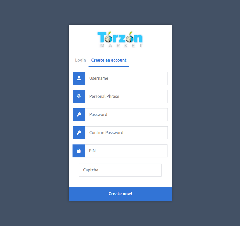TorZon Market Secure Registration Interface - Account Creation Process with Encryption